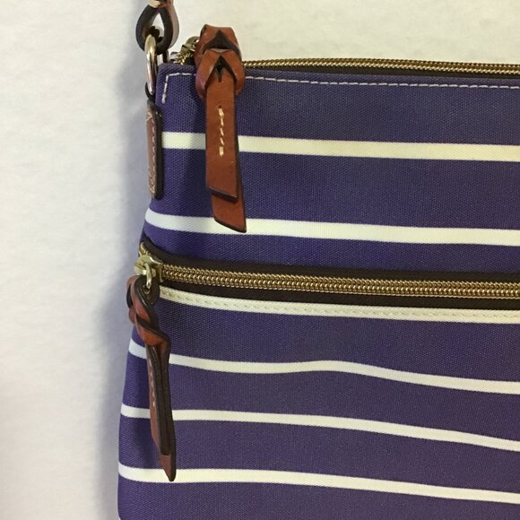 Dooney & Bourke Blue and White Striped Nylon Crossbody Bag - Picture 3 of 13